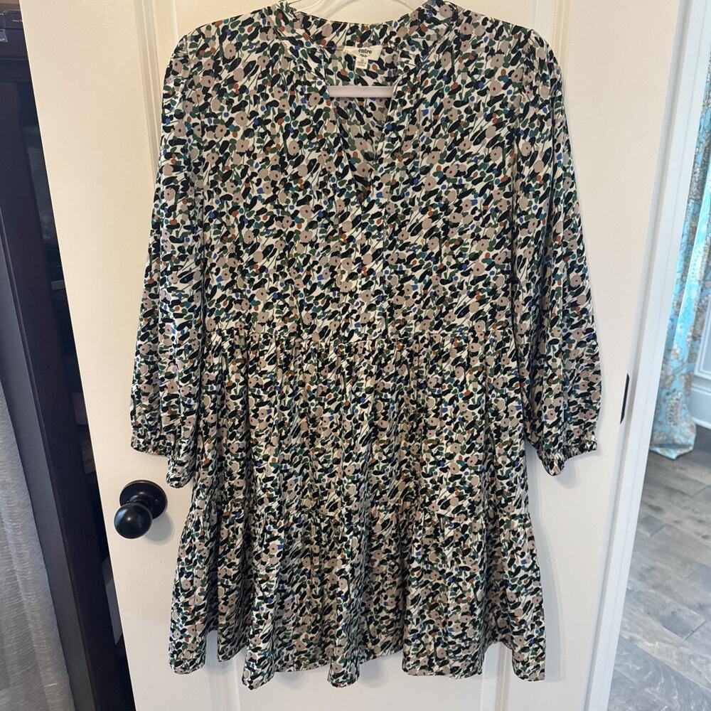 Women’s Entro Floral Ruffle Long Sleeve Midi Dress Size Medium Pocketed